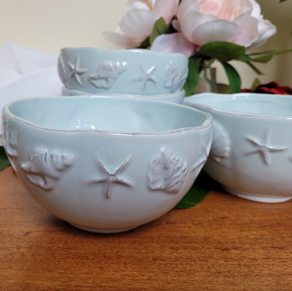 Laguna Coastal Cottage Blue Sky Ceramic Coastal Theme Etched Dining Bowl *NWT - Picture 7 of 11